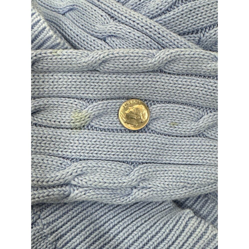 Ralph Lauren Light Blue Cable Knit Cardigan White Pony Y2K 100% Cotton - Picture 11 of 11